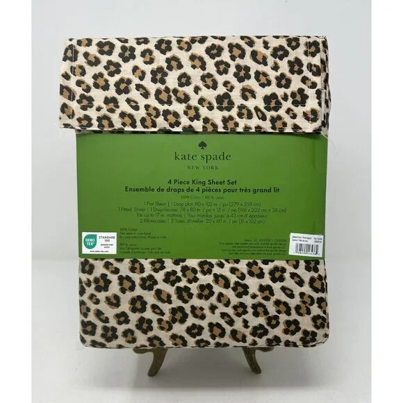 KATE SPADE LEOPARD FLORAL Animal Print Cotton KING 4 Piece Sheet Set NIB NEW - Picture 2 of 7